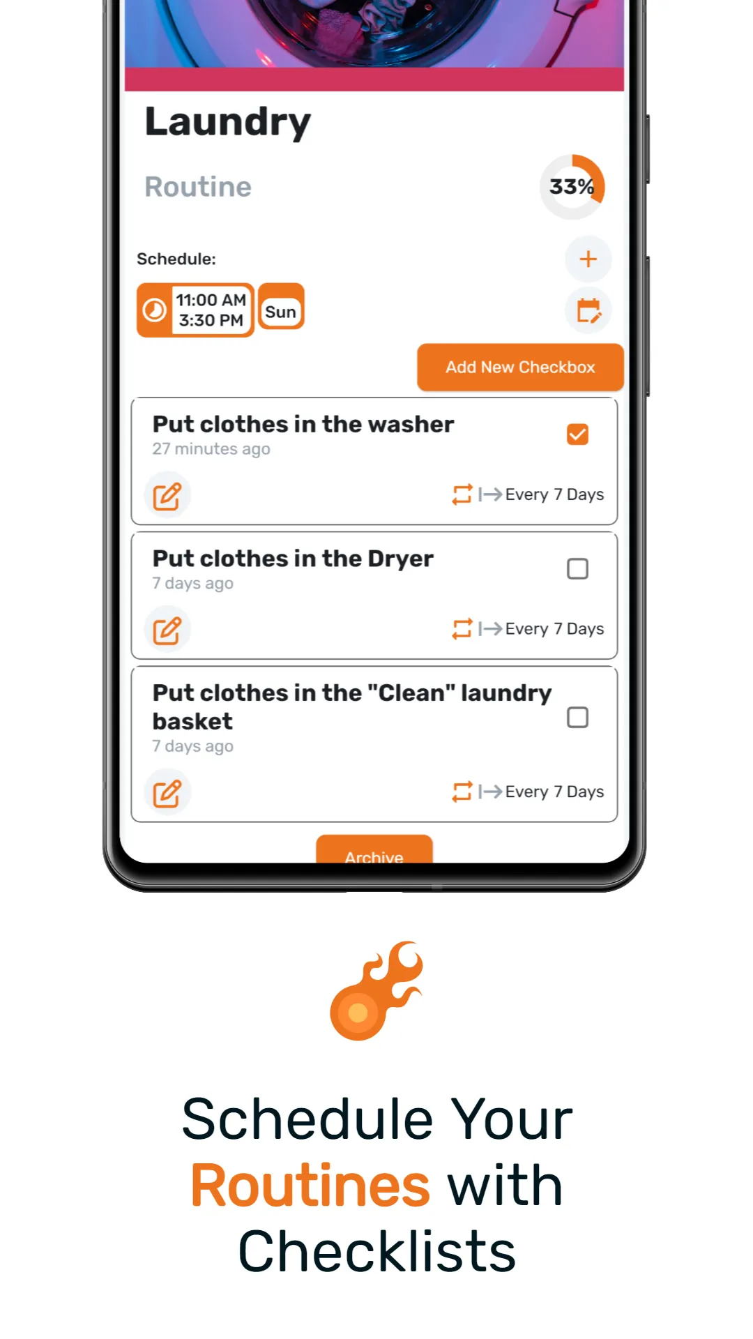Laundry routine with checklist and schedule